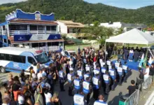 Vista aérea da inauguração da Base do Segurança Presente na Praia do Saco